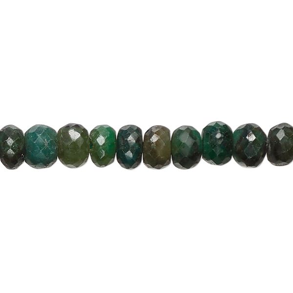 Bead, emerald (oiled), 6x4mm-7x5mm hand-cut faceted rondelle, C- grade, Mohs hardness 7-1/2 to 8. Sold per 14-inch strand, approximately 85 beads. image number 0