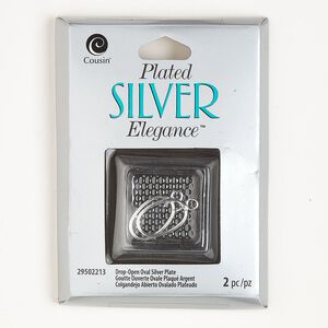 Drop, silver-plated brass, 18x11mm open oval. Sold per pkg of 2.