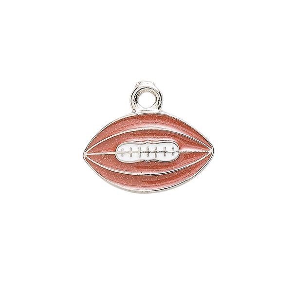 Charm, antiqued pewter (tin-based alloy) and enamel, 20x12mm football. Sold individually. image number 0