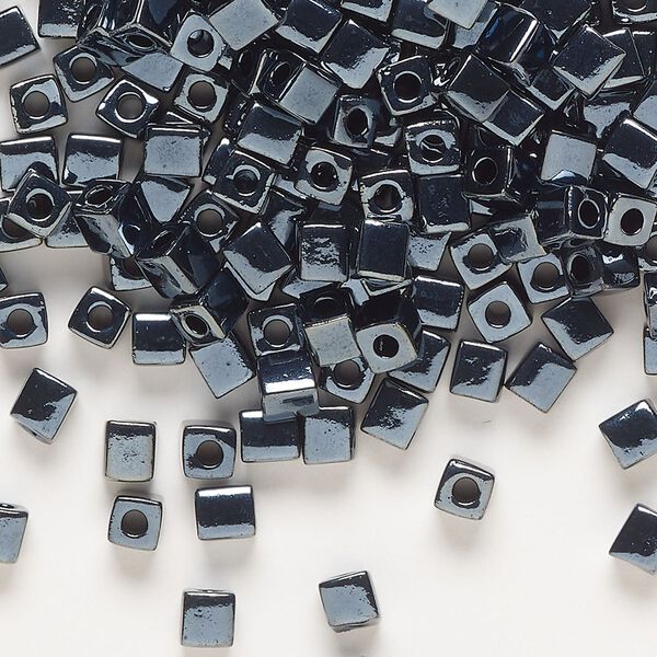 Seed bead, Miyuki, glass, pkg/25g, 3.5-3.7mm square, opaque metallic hematite (SB-451). image number 0