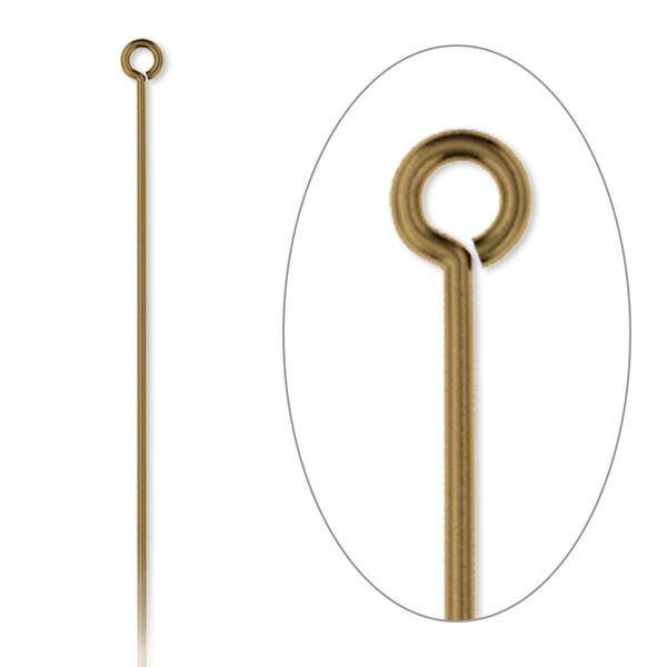 Eye pin, antique gold-plated brass, 3 inches, 21 gauge. Sold per pkg of 500. image number 0
