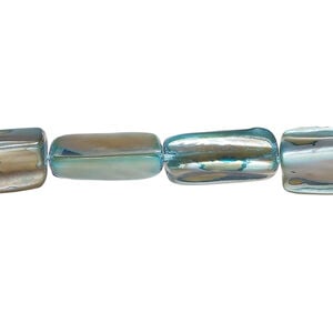 Mother-of-pearl shell 1pkg1, stick bead 15 inch blue / tan 12x5mm-15x12mm
