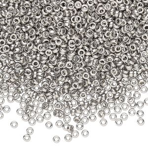 Seed bead, Miyuki, glass, pkg/50g, 2.2x1mm spacer rondelle, opaque palladium-plated, (SPR2.2-194).