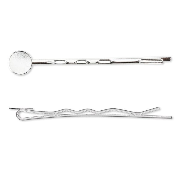 Hair clip, silver-plated brass, 63mm with 10mm pad. Sold per pkg of 144 (1 gross). image number 0