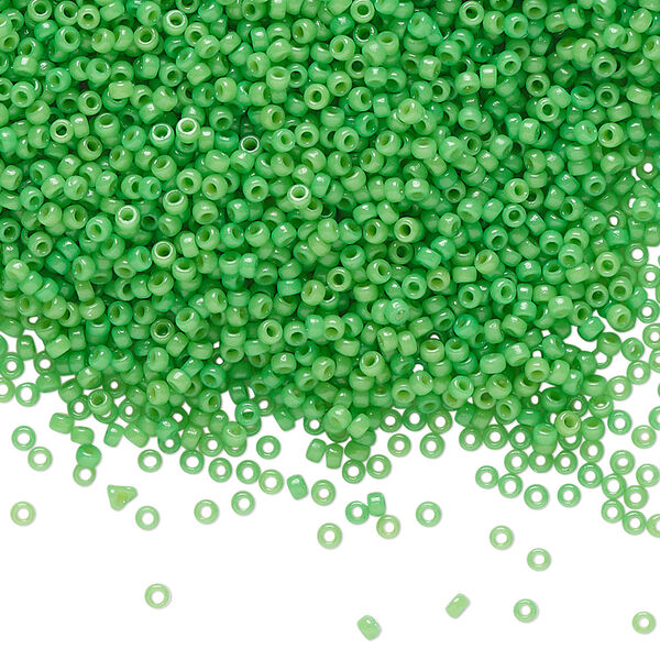 Seed bead, Miyuki, glass, pkg/35g, #15 rocaille, Duracoat® opaque outside dyed Fiji green, (RR-4476). image number 0