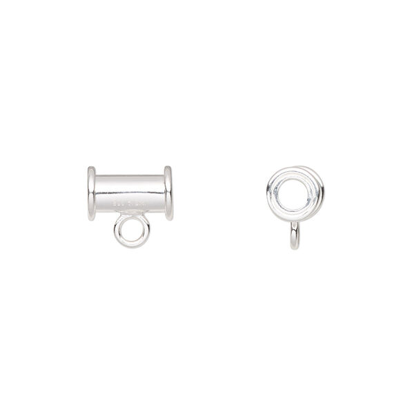 Bead, sterling silver, 9x6mm smooth tube with closed loop. Sold per pkg of 4. image number 0
