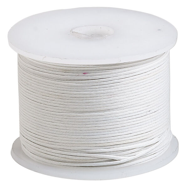 Cord, waxed cotton, white, 0.5mm. Sold per 100-meter spool. image number 0