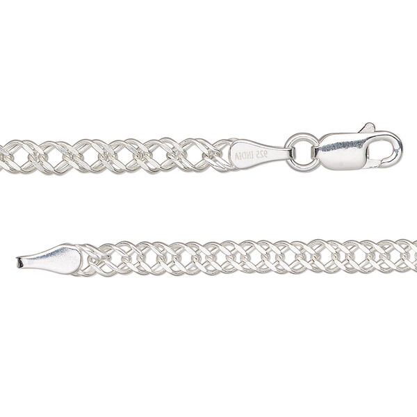 Chain, sterling silver, 3.5mm diamond-cut double curb, 20 inches with lobster claw clasp. Sold individually. image number 0