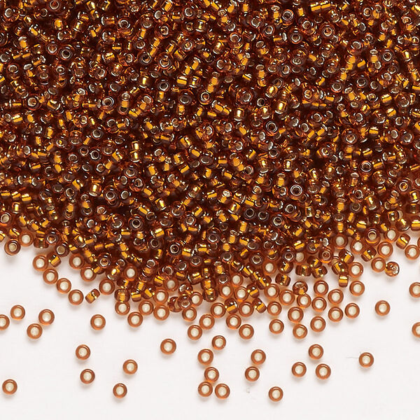 Seed bead, Miyuki, glass, pkg/35g, #15 rocaille, transparent silver-lined dark topaz (RR-5L). image number 0