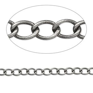 Chain 1pkg1 silver-plated curb, 3.5mm, antique brass 5 foot unfinished