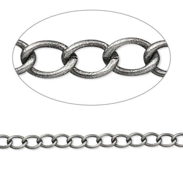 Chain, antique silver-plated brass, 3.5mm curb. Sold per pkg of 5 feet. image number 0