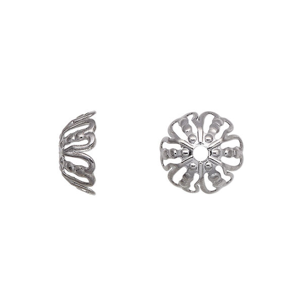 Bead cap, gunmetal-plated brass, 12x5mm filigree round, fits 12-16mm bead. Sold per pkg of 10. image number 0
