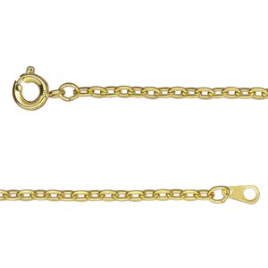 Chain, gold-finished steel, 2mm flat cable, 17 inches with springring clasp. Sold individually.