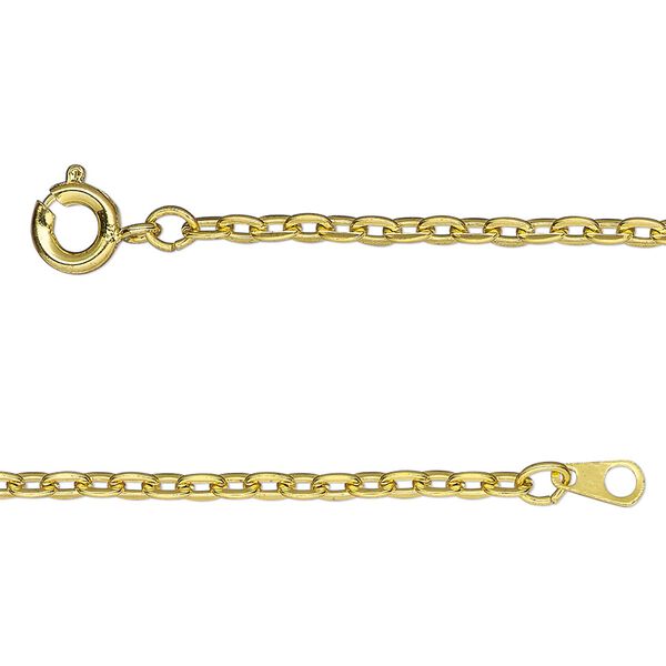Chain, gold-finished steel, 2mm flat cable, 17 inches with springring clasp. Sold individually. image number 0