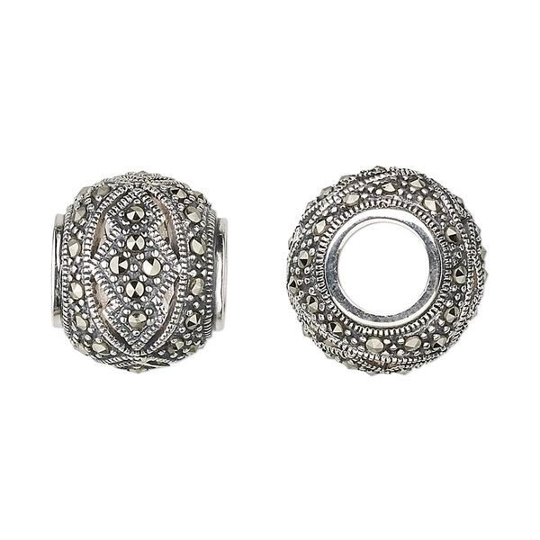 Marcasite / sterling silver 1pkg1, rondelle bead natural 17x14mm Dione® image number 0