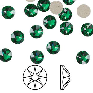 Flat back 288pk majestic green foil back, Swarovski® 6.32-6.5mm rose round SS30 2088