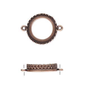 Link, JBB Findings, antique copper-plated brass, 16mm round with open back and decorative trim, 14mm round bezel setting. Sold per pkg of 2.