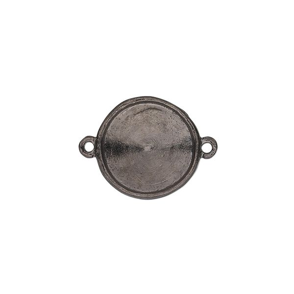 Link, Almost Instant Jewelry®, gunmetal-plated pewter (tin-based alloy), 17mm round with 14mm rivoli setting. Sold individually. image number 0