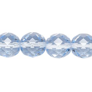 Bead, Czech fire-polished glass, pkg/15-1/2 to 16 inches, 12mm faceted round, transparent ice blue, (30010).