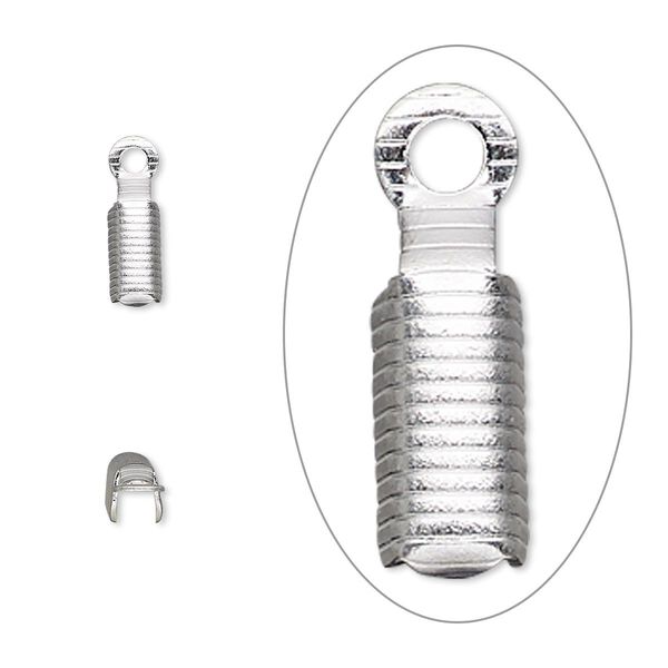 Cord end, fold-over, silver-finished brass, 8x3.5mm, 3mm inside diameter. Sold per pkg of 100. image number 0