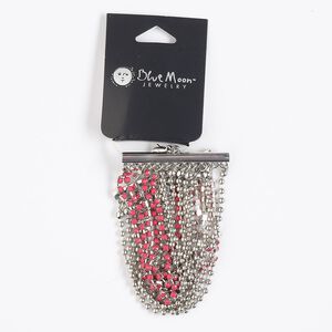 Bracelet, 12-strand, acrylic / silver-finished "pewter" (zinc-based alloy) / steel, dark pink, 6-1/2 inches with 2-inch extender chain and lobster claw clasp. Sold individually.