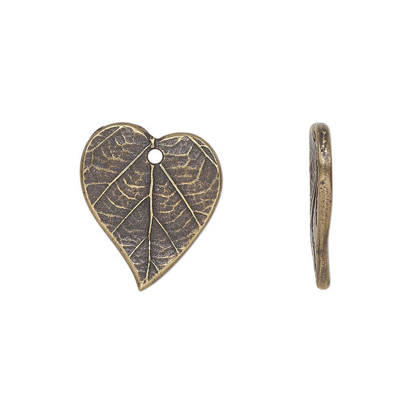Charm, TierraCast®, antique brass-plated pewter (tin-based alloy), 17.5x15.5mm 3D leaf. Sold per pkg of 4. image number 0