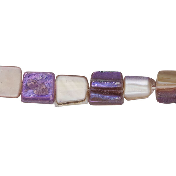 Mother-of-pearl shell 1pkg1, triangle tube bead 15 inch purple and tan 8x7mm-10x8mm image number 0