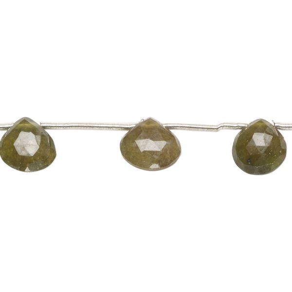 Vesuvianite 1pkg11, hand-cut top-drilled faceted puffed teardrop bead natural 7-9mm image number 0