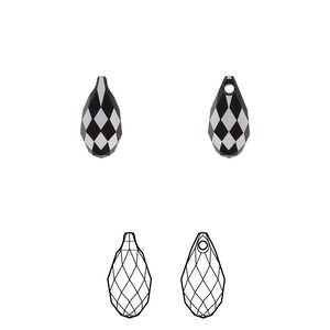 Briolette 24pk jet, Crystal Passions® 11x5.5mm pendant drop 6010