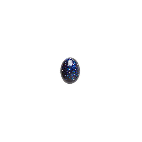 Cabochon, blue goldstone (glass) (man-made), 8x6mm calibrated oval. Sold per pkg of 6. image number 0