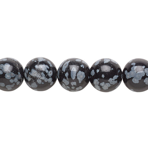 Bead, snowflake obsidian (natural), 10mm hand-cut round, B grade, Mohs hardness 5 to 5-1/2. Sold per 15-1/2" to 16" strand. image number 0