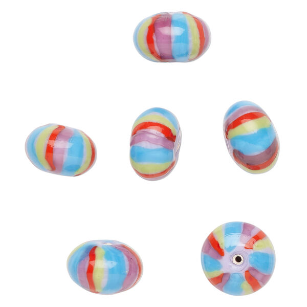 Bead, lampworked glass 1pkg6, multicolored, 18x12mm rondelle. image number 0