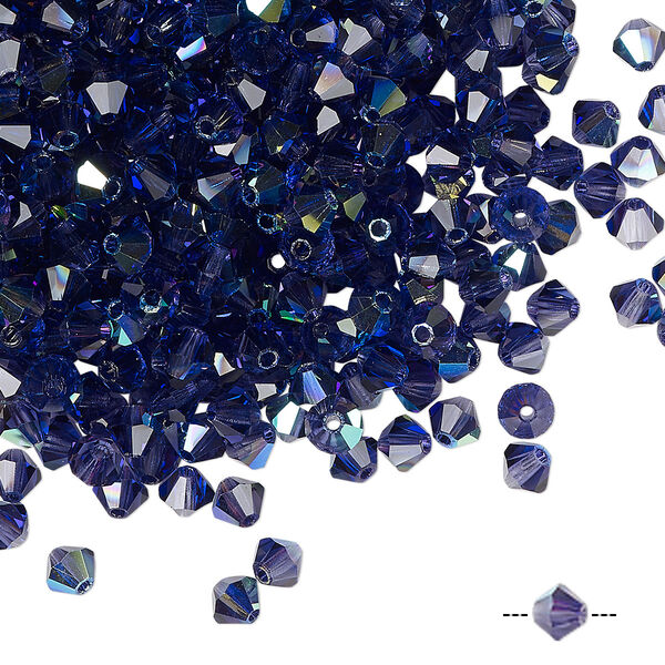 Bead 720pk deep tanzanite AB, Preciosa Czech crystal 4mm bicone image number 0