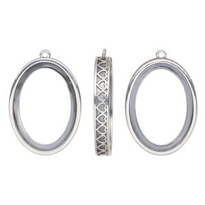 Drop, antiqued sterling silver, 28x20.5mm oval with 25x18mm oval setting and heart design with open back. Sold individually.