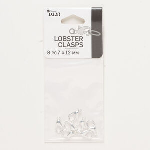 Clasp lobster claw 1pkg8, 12x6mm oval, silver-finished "pewter" (zinc alloy) 1-strand