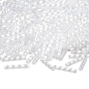 Bugle bead, Dyna-Mites™, glass, opaque ceylon white, 12mm twisted. Sold per 1/2 kilogram pkg.