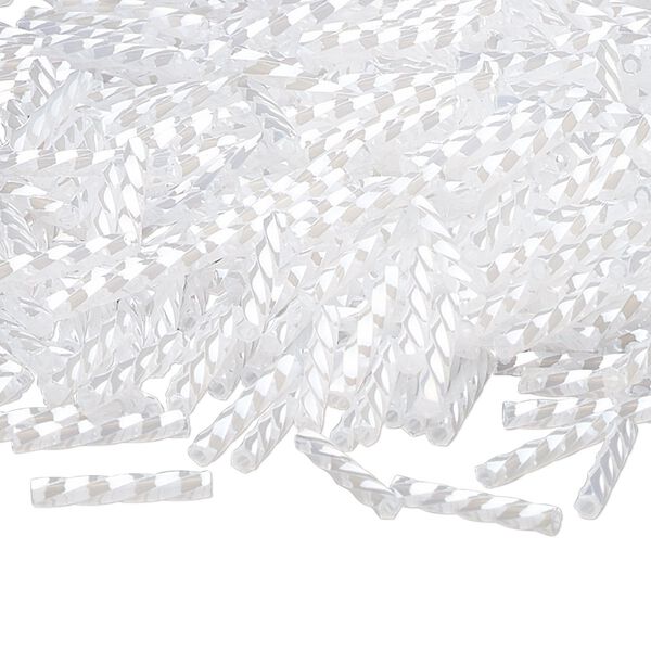 Bugle bead, Dyna-Mites™, glass, opaque ceylon white, 12mm twisted. Sold per 1/2 kilogram pkg. image number 0