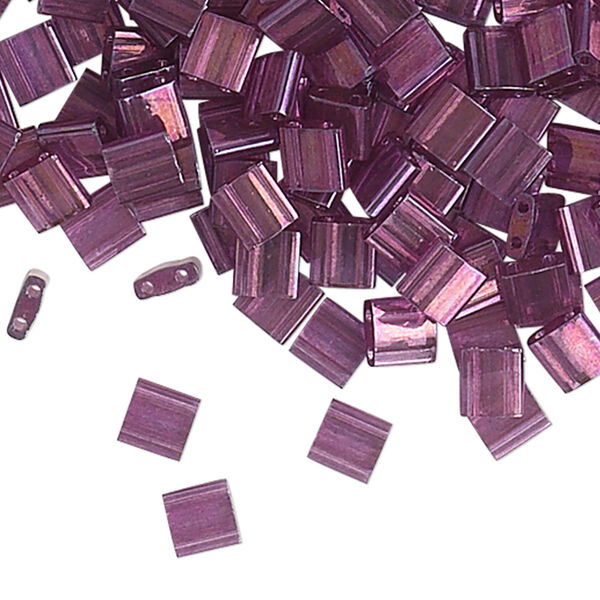 Seed bead, TILA®, glass, pkg/10g, 5mm full tila square, translucent gold luster light amethyst, (TL-316). image number 0