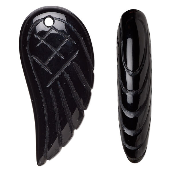Black onyx 1pkg1, hand-cut top-drilled 2-sided wing focal 38x18mm-40x19mm image number 0