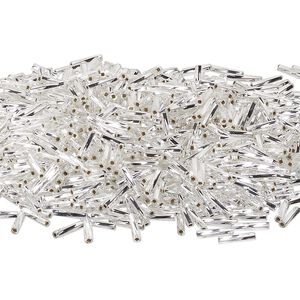 Bead, Miyuki, bugle bead, glass, pkg/250 g, 9x2mm center-drilled twisted, silver-lined translucent crystal clear, (TW-1).