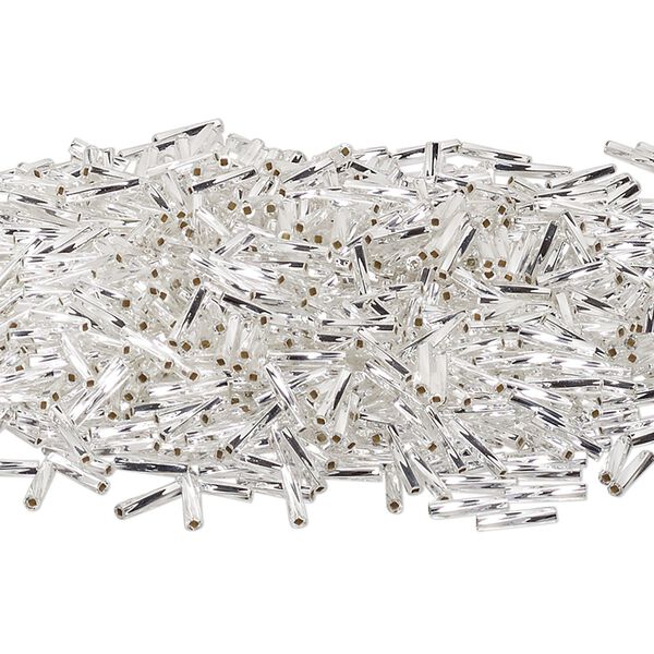 Bead, Miyuki, bugle bead, glass, pkg/250 g, 9x2mm center-drilled twisted, silver-lined translucent crystal clear, (TW-1). image number 0