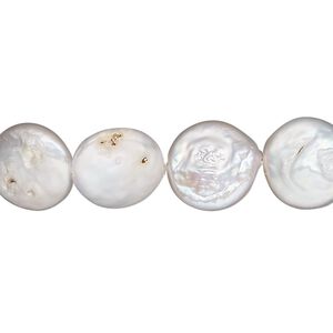 Pearl, cultured freshwater (bleached), white, 10-12mm flat round, C- grade, Mohs hardness 2-1/2 to 4. Sold per 8-inch strand, approximately 15-20 beads.
