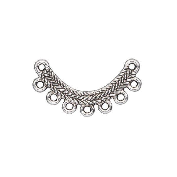 Link, antique silver-plated "pewter" (zinc-based alloy), 23x3mm single-sided curved bar with woven texture and 2/7 loops. Sold per pkg of 20. image number 0