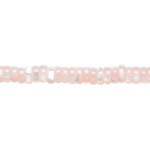 Bead, mother-of-pearl shell (dyed), light pink, 5x2mm heishi, Mohs hardness 3-1/2. Sold per 15-1/2 to 16-inch strand.