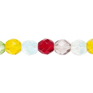Bead, Czech fire-polished glass, multicolored, 8mm faceted round. Sold per 15-1/2" to 16" strand.