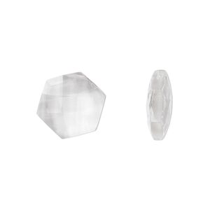 Quartz crystal 1pkg2, hand-cut top-drilled puffed hexagon bead natural 13mm