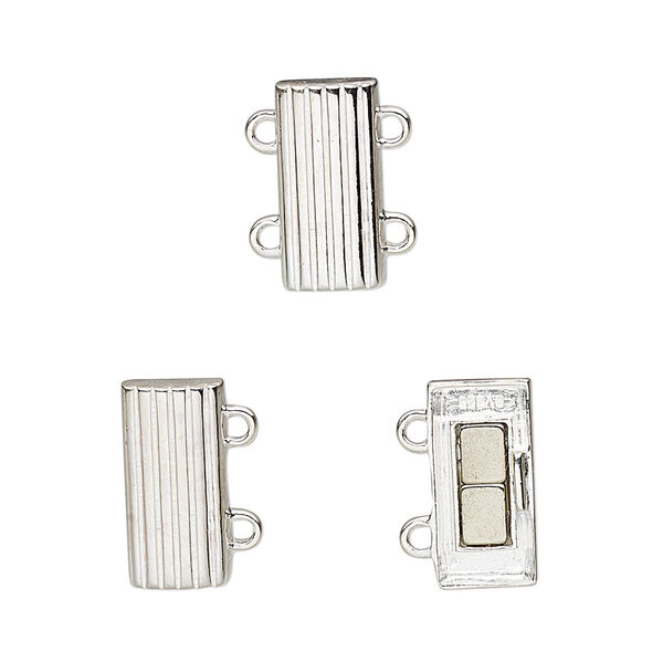 Clasp, 2-strand magnetic, sterling silver, 14x6mm rectangle. Sold individually. image number 0