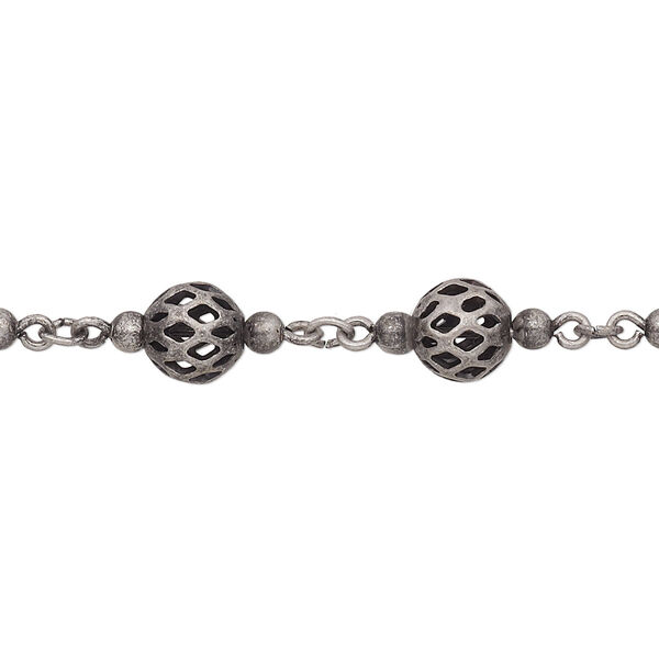 Chain, antique silver-plated brass, 6mm beaded filigree. Sold per pkg of 5 feet. image number 0