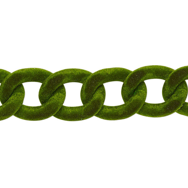 Chain, aluminum, flocked green, 13mm curb. Sold per pkg of 24 inches. image number 0