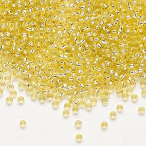 Seed bead, Preciosa Ornela Czech glass, pkg/50g, #11 rocaille, translucent solgel dyed silver-lined yellow, (78181).